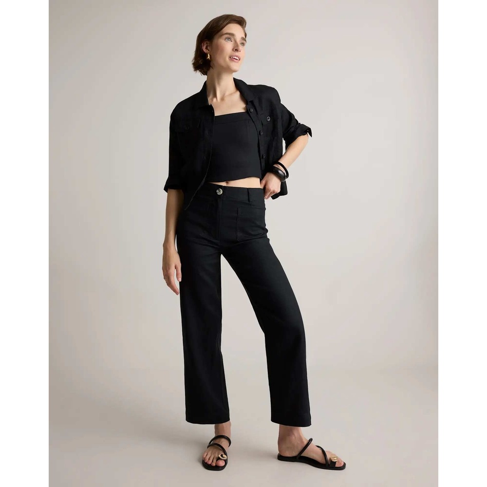 Quince European Linen patch pocket wide leg pants black size 4 NWT